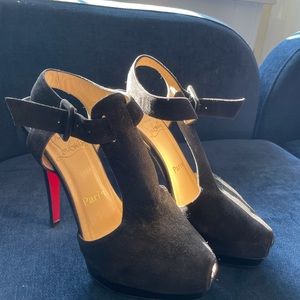 Christian Louboutin t strap suede pumps size 37